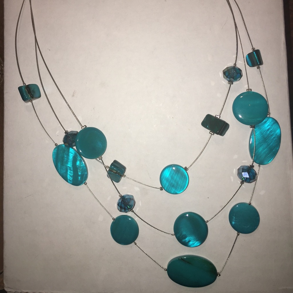 M Haskell Teal Beaded Triple Layer Necklace